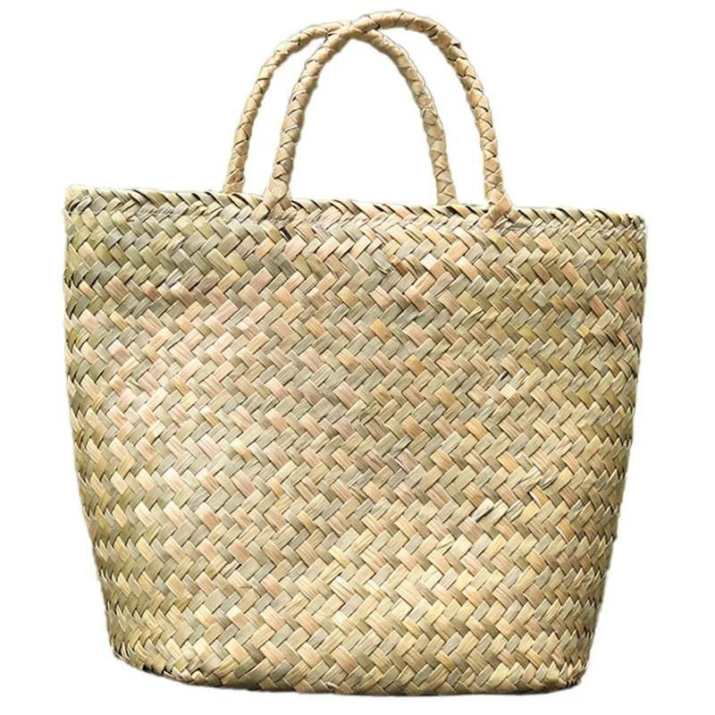 

Women Handbag Handmade Summer Straw Bag Wicker Woven Tote Beach Bags Retro Rattan Bag Hand Basket
