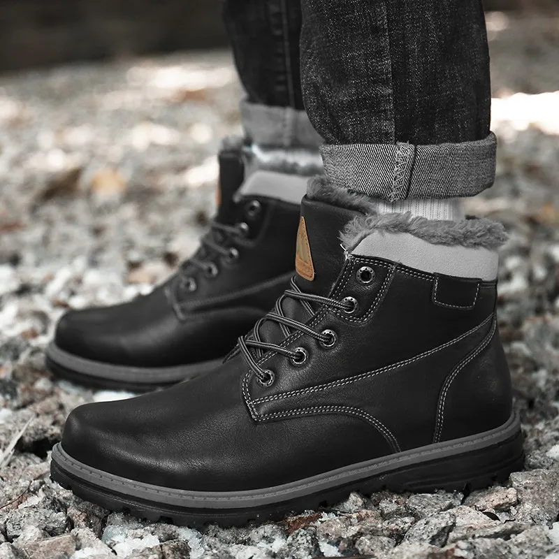 Christmas Winter Shoes Snow Boots Men Leather Ankle Boy Work Male Warm Fur Flat Platform Booties Zapatos Tenis | Обувь