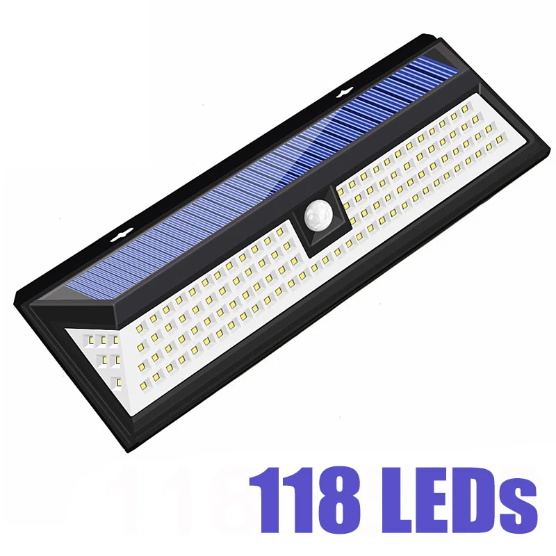 118 LED 66 118 136 СВЕТОДИОДНЫЙ Солнечное Освещение для наружного использования датчик движения свет 3 режима Водонепроницаемый Солнечный уличный/настенный светильник для украшения сада - Испускаемый цвет: 118 LED