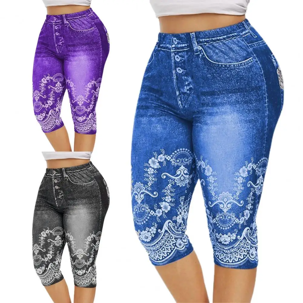 

Skin-friendly Simple High Waist Pockets Capri Pants Women Cropped Trousers Mid-Calf for Workout