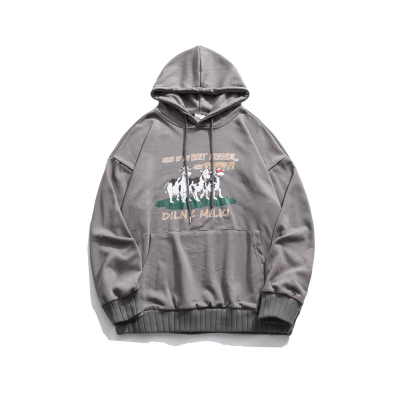 Одежда для пары свитер с длинным рукавом и капюшоном коровьим принтом мужская