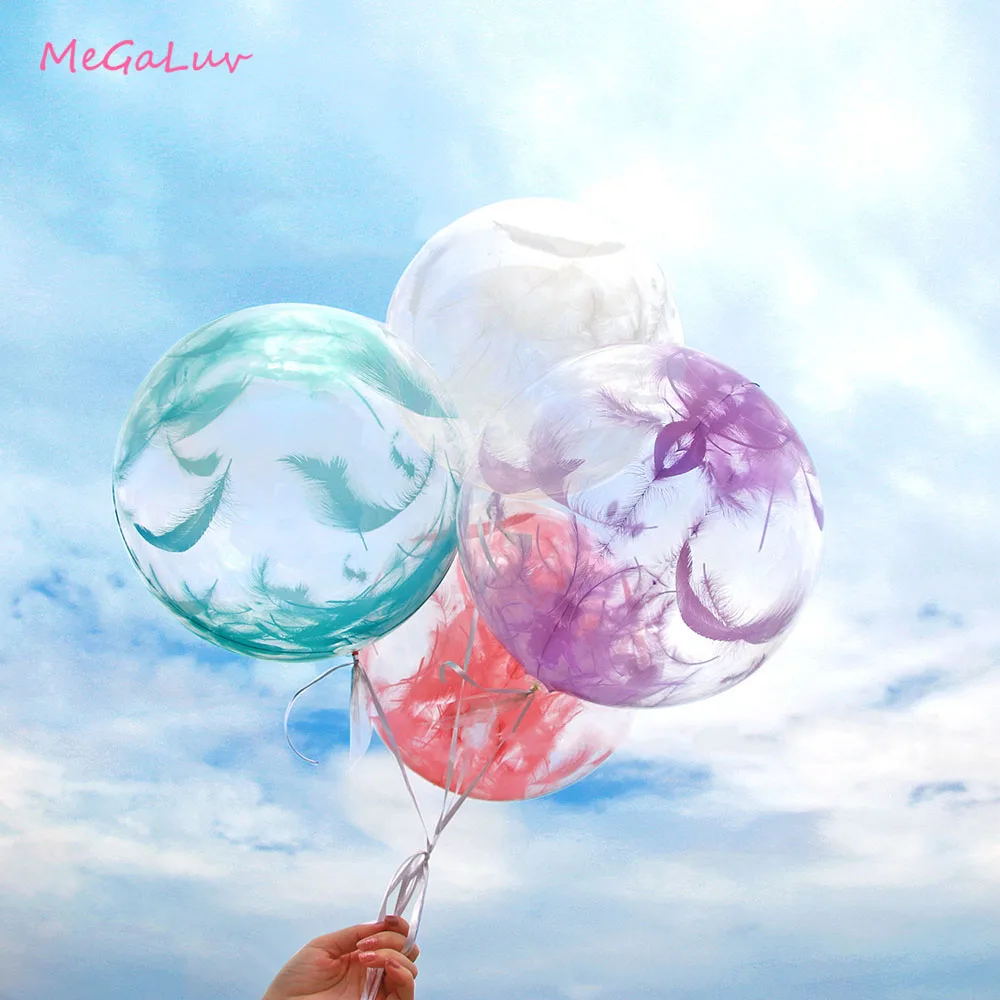 

5Pcs 18Inch Feather Bobo Balloons Wedding Birthday Party Decoration Baby Shower Round PVC Transparent Helium Inflatable Balls