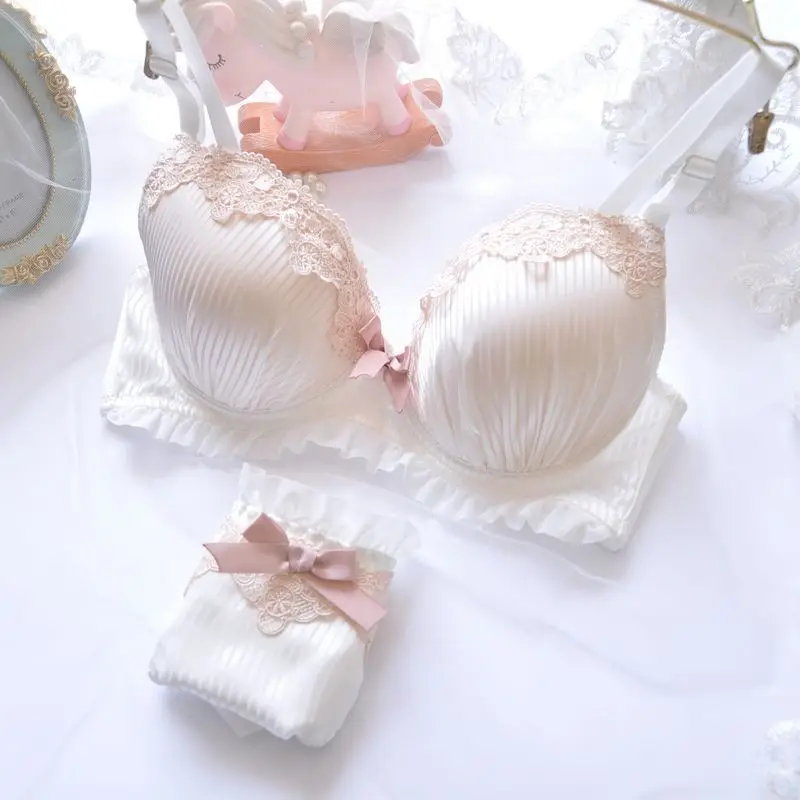 Super Gather Fashion Underwear Women Bra Set Push Up Brassiere Cotton Thick Deep V Sexy Bras Lace Lingerie Sets Embroidery