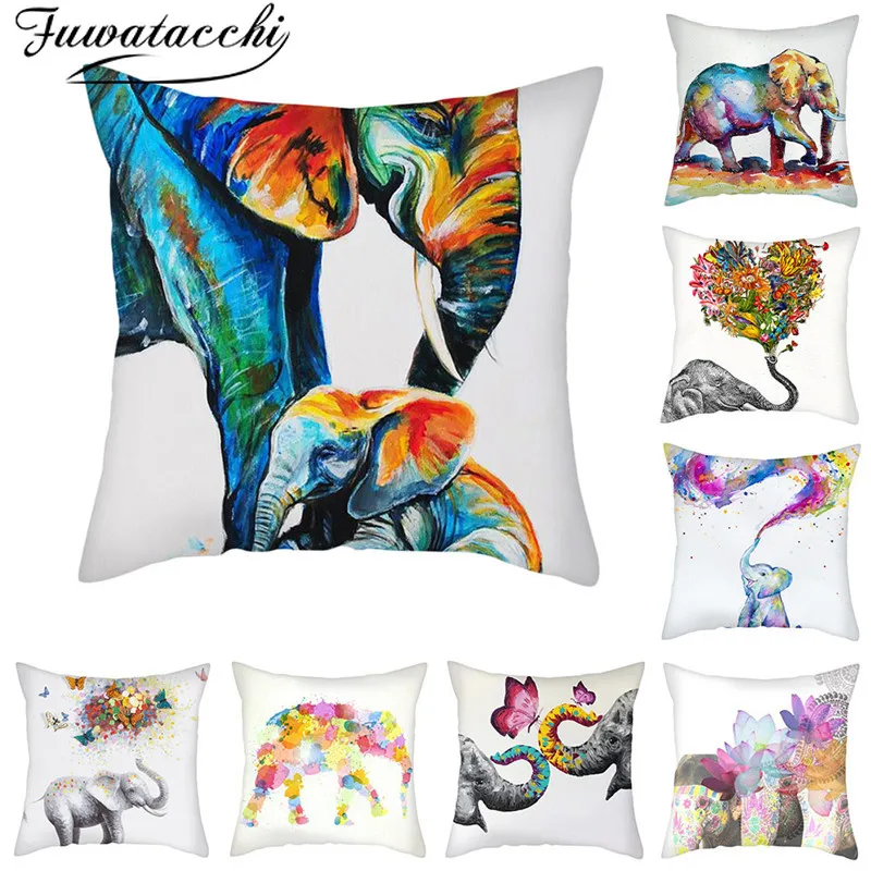 

Fuwatacchi Elephant Pattern Pillow Covers Cute Cartoon Pattern Cushion Cover for Home Sofa Decorative Throw Pillowcase 45*45cm