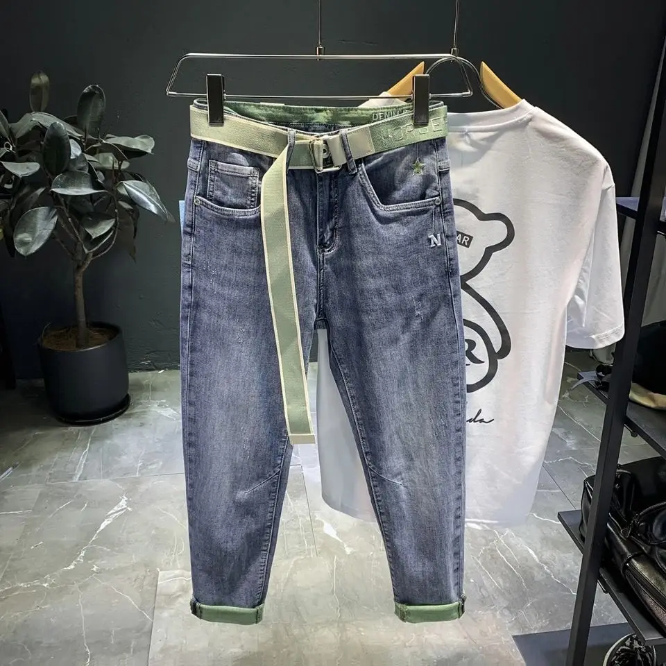 

Джинсы мужские Стрейчевые в японском стиле Ins, классические брюки Slim Fit из денима в стиле хип-хоп, деловой стиль, брендовые синие