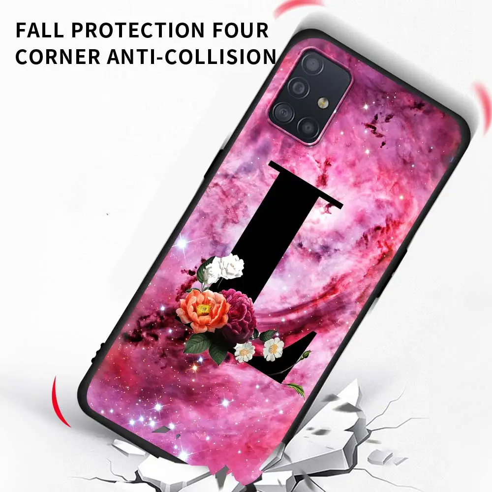 

Letter A B Flowers Pink Phone Case For Samsung Galaxy A51 A71 A21S M31 M31s M30s A31 A41 A11 A01 M51 Soft Matte Coque Back Cover