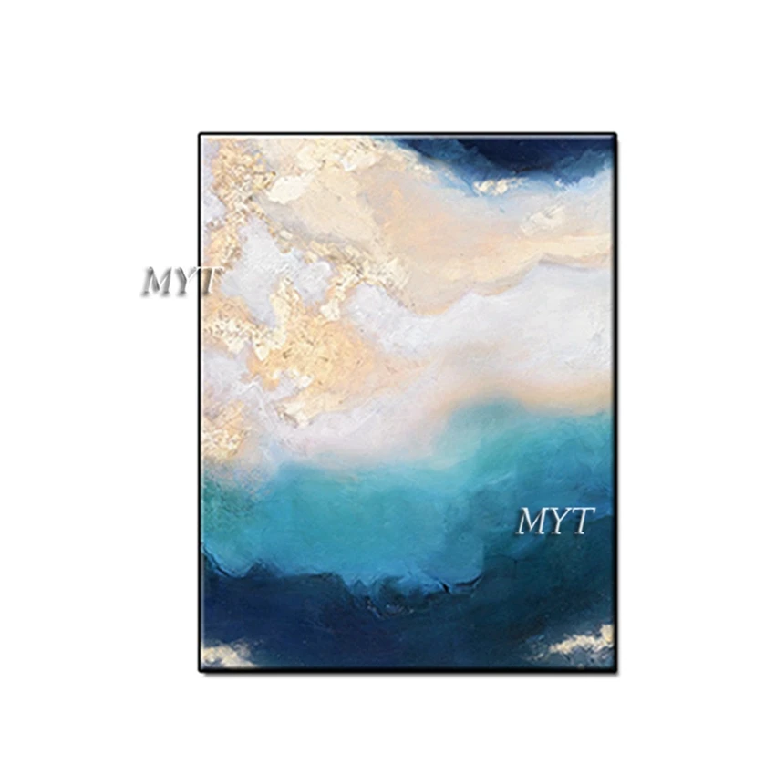 

Hand painting, living room mural, blue background painting Nordic style art, pictures