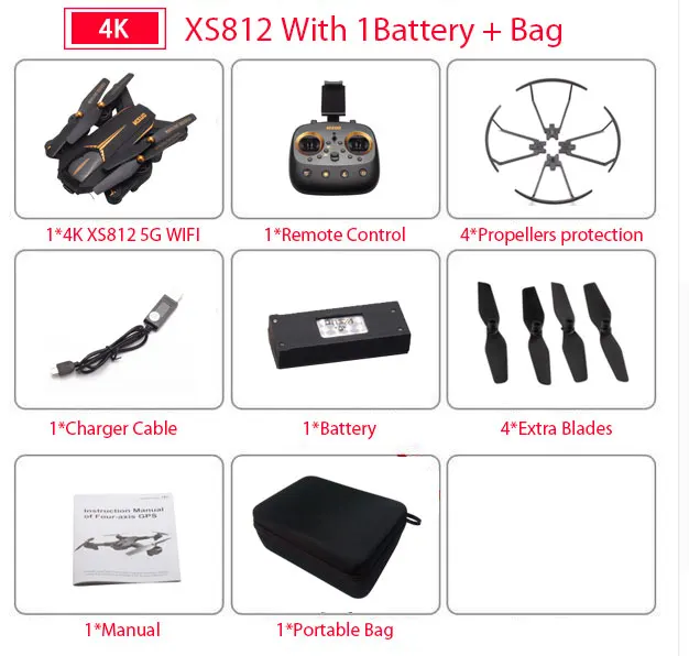 VISUO XS812 gps Радиоуправляемый Дрон с камерой 4K HD 5G wifi FPV удерживающий высоту один ключ возврат Квадрокоптер Вертолет VS SG900 S20 Дрон - Цвет: 4K 1B with Bag