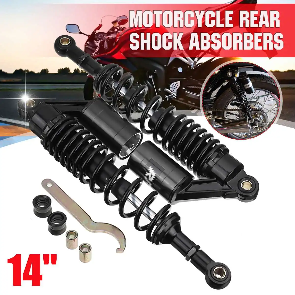 

360mm Universal Motorcycle Air Shock Absorber Rear Suspension ATV Quad Scooter Dirt Pit Bike