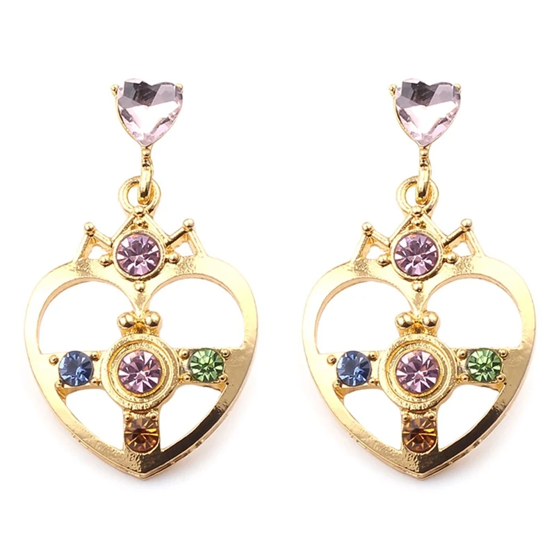 Серьги гвоздики в виде сердца с синим и зеленым кристаллом|Серьги-гвоздики| |