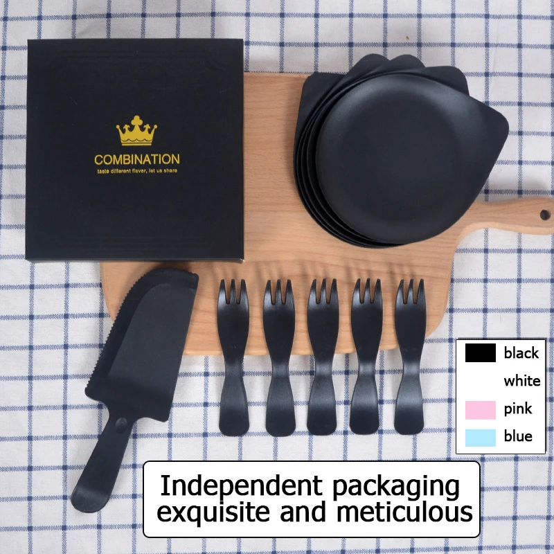 Черный розовый одноразовые Пластик капли воды тарелка для торта посуда Ножи