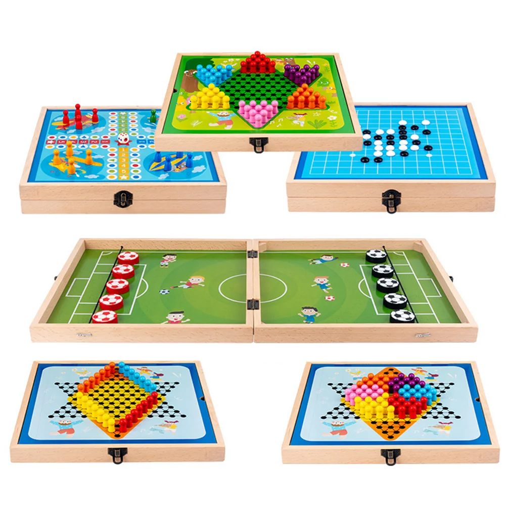 

Multifunctional foldable all-in-one two-person match-up football playing chess wooden children's educational flying chess toy