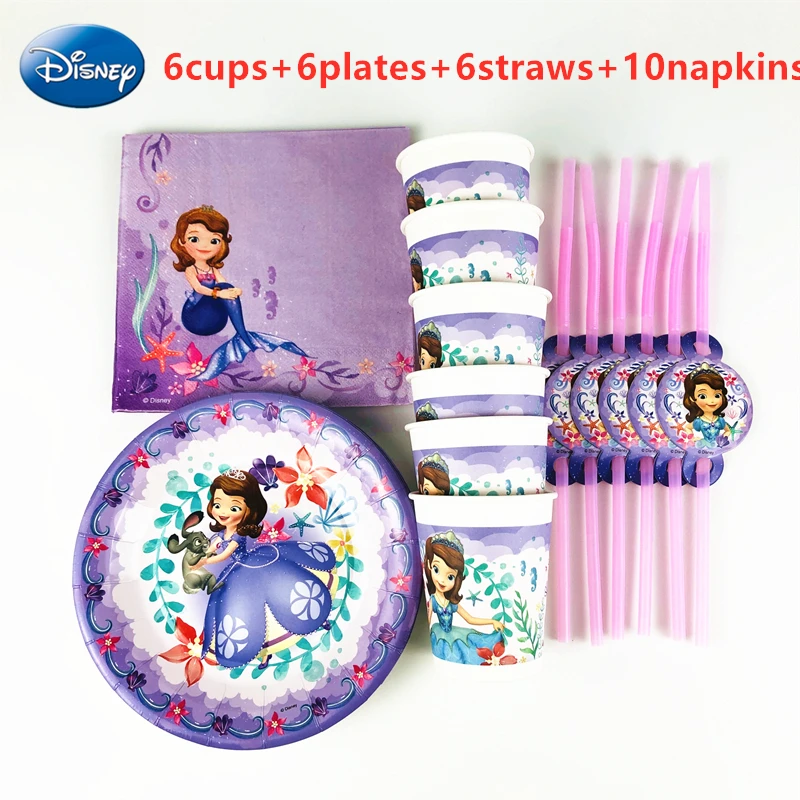 Дисней София 28 шт. семейная одноразовая посуда для вечеринки наборы посуды