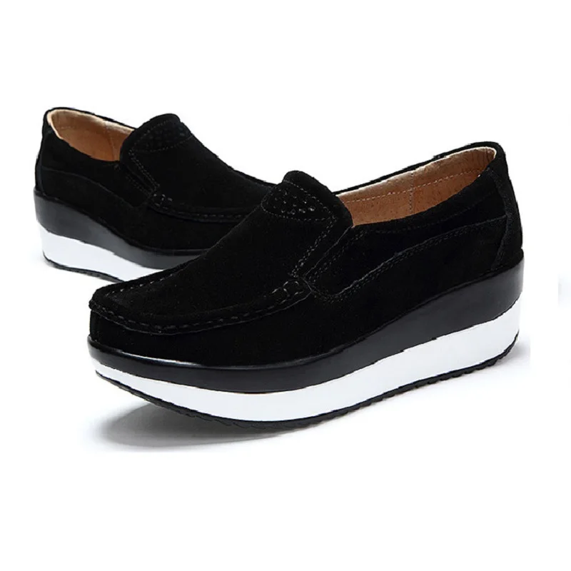 

My-Love 2020 Women Shoes Platform Flats Sneakers Suede Leather Women Casual Shoes Slip On Flats Heels Creepers Moccasins