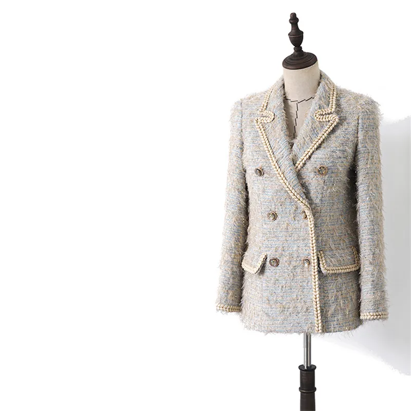 Женский твидовый Блейзер ручной работы роскошный винтажный двубортный короткий