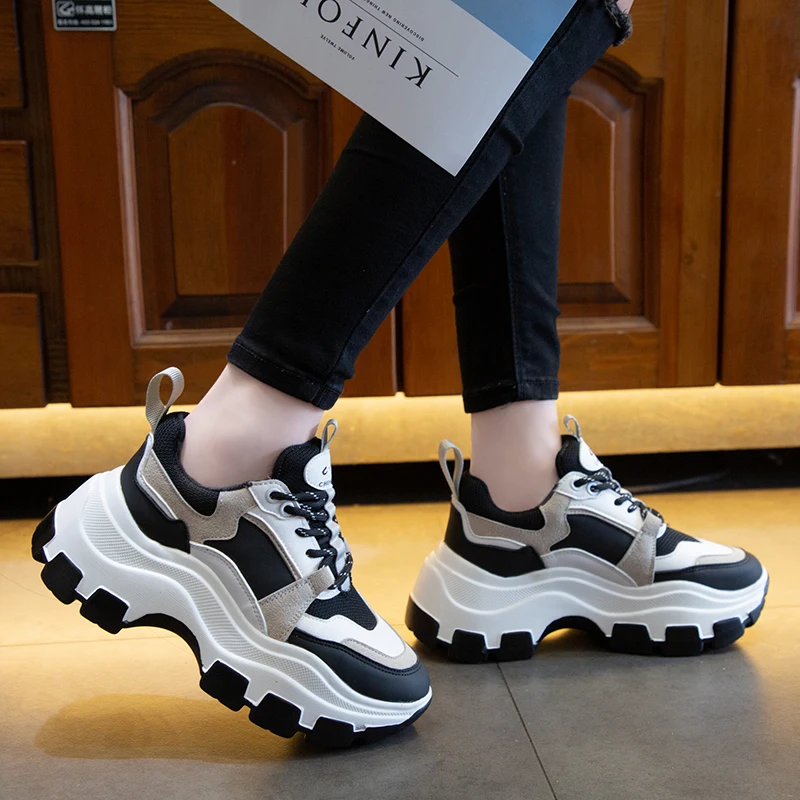 

2021 Spring Women Fashion Chunky Sneakers Casual Vulcanize Shoes Female High Platform Thick Sole Shoes Women White Sneakers