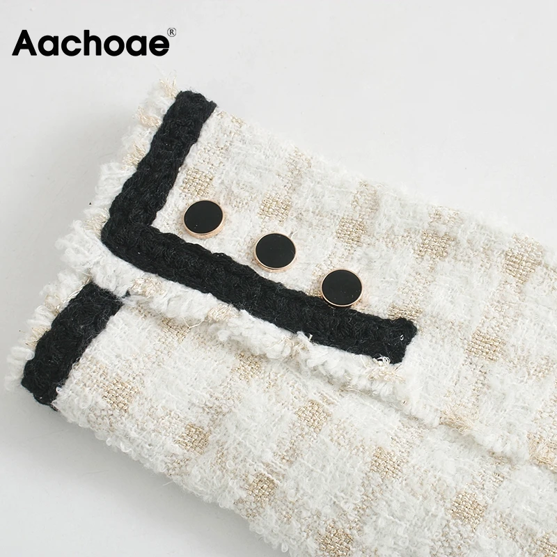 

Aachoae 2020 Women Single Breasted Vintage Plaid Jacket Chic V Neck Pockets Coat Female Long Sleeve Elegant Outerwear Tops