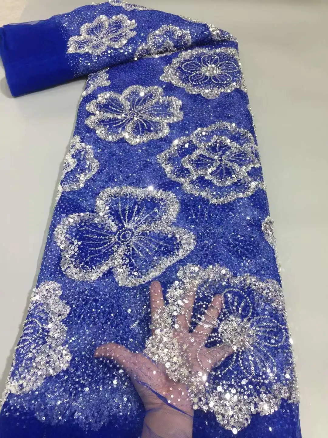 

Exquisite beads embroidery fabric French mesh yarn lace African fabric For Party dress wedding dress evening dresses