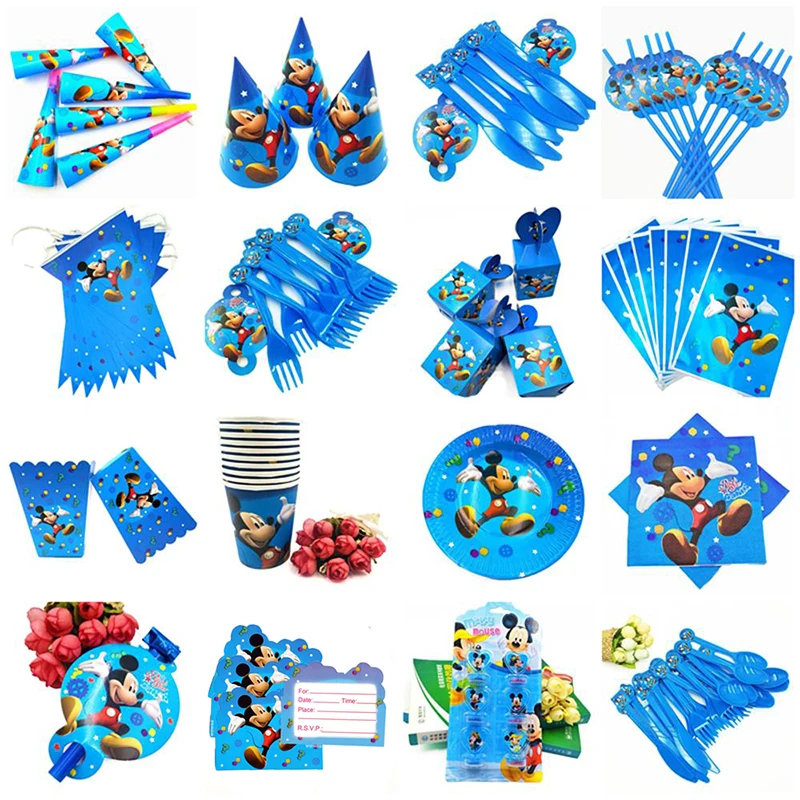 

Mickey Mouse Party Supplies Napkins Cups Plates Balloon Straw Candles Popcorn Forks Mickey Birthday Party Decorations Kids