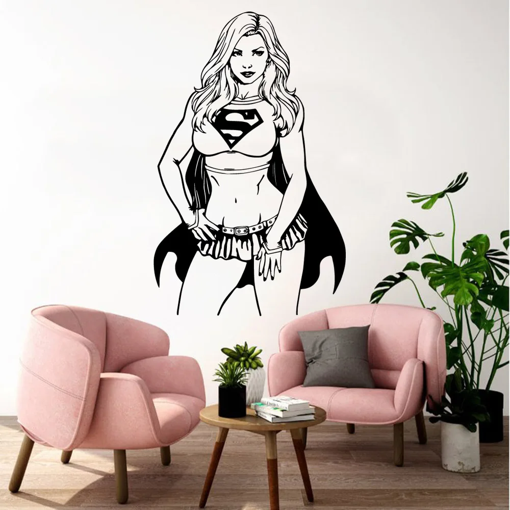 Виниловое искусство мультяшное украшение для дома Superwoman стикер на стену детской