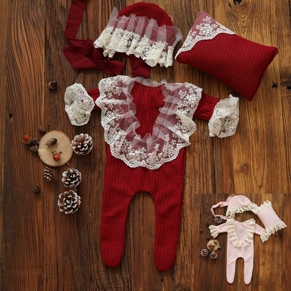 Newborn Photography Props Girl Lace Outfit Pillow Romper Hat Accessory Set Girls Baby Clothes For A Photo Shoot flokati Product