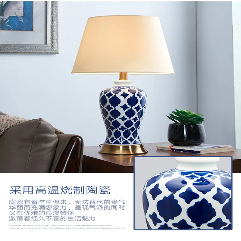 American style antique blue desk lamp living room bedside lamp hand painted creative ceramic desk lamp free shipping images - 6