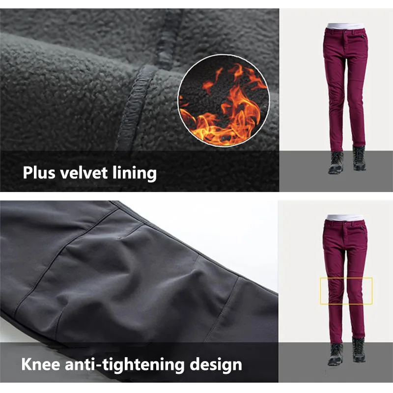 Мужские и женские уличные зимние Бархатные термобрюки водонепроницаемые