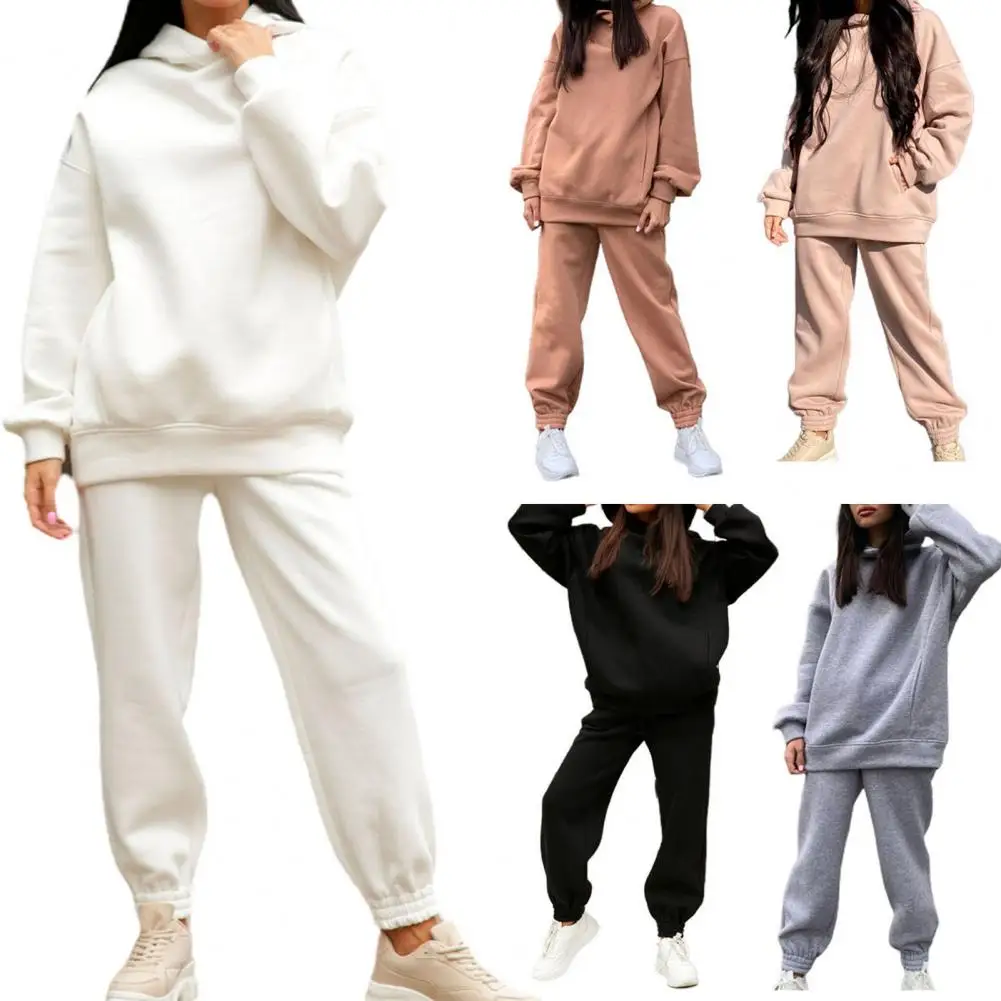 

Two Piece Set Casual Tracksuit Solid Color Loose T-shirt Women Long Sleeve Hoodie Sport Pants Lady Suit Outfit for Spring