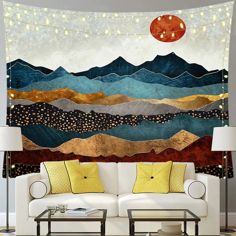 

Tapestry Sunset Mountain Wall Hanging Home Decoration Mural Tapestry Beach Towel Landscape Painting Background Cloth Home Decor