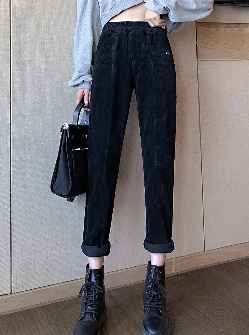Winter Warm Harem Pants Women New Corduroy Casual High Waist Female Trousers Fleece Pantalones Thick Loose Woman Pants