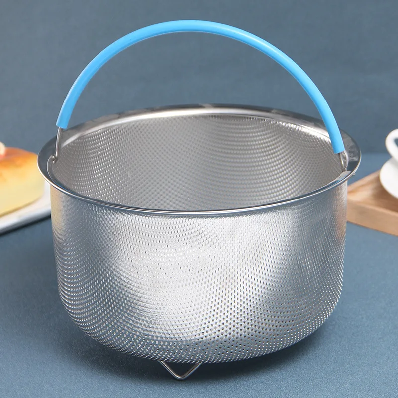 

304 stainless steel drain basket silica gel handle portable multi-functional rice cooker steamer thickened washing basket