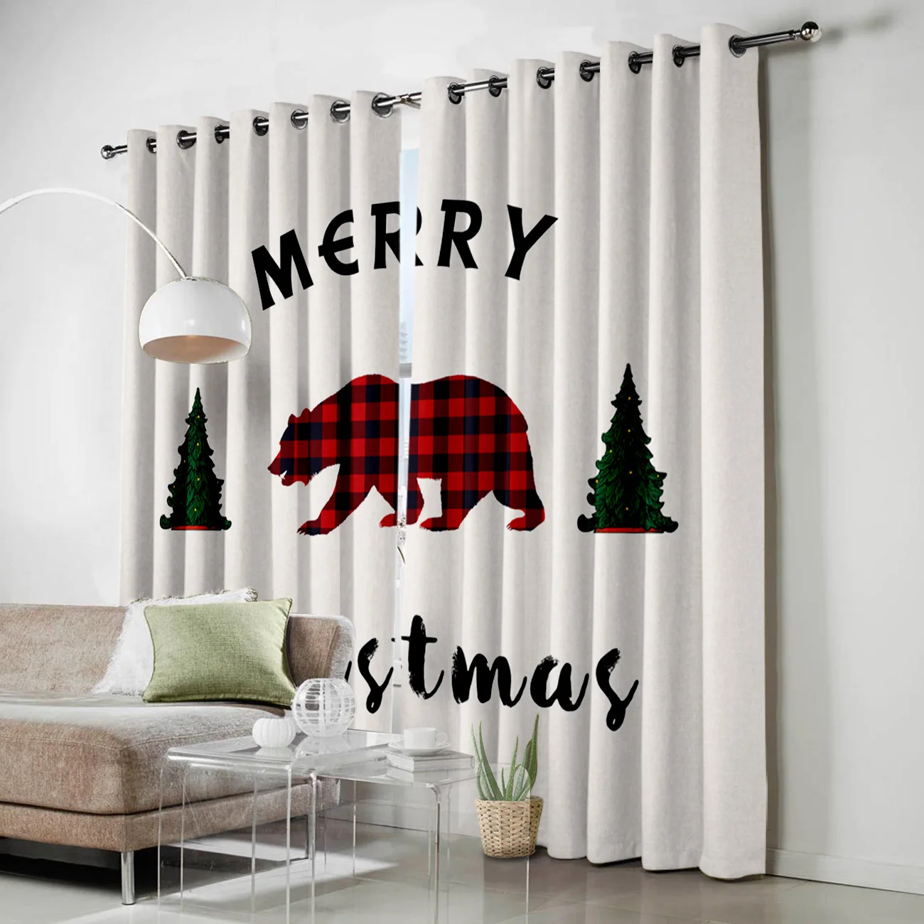 Рождественская елка Красная клетка полярный медведь занавески на окна для