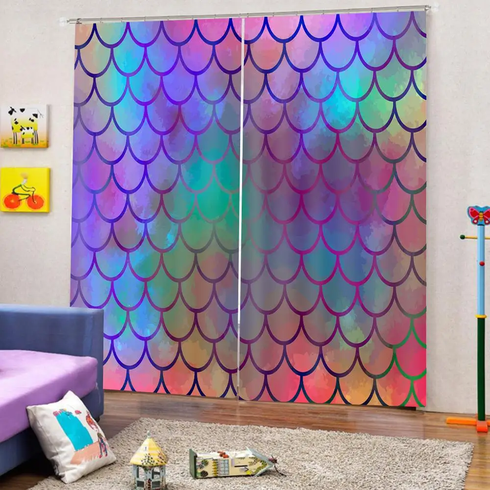 Занавеска на окна с синими бликами геометрическими узорами Фотопечать для отеля