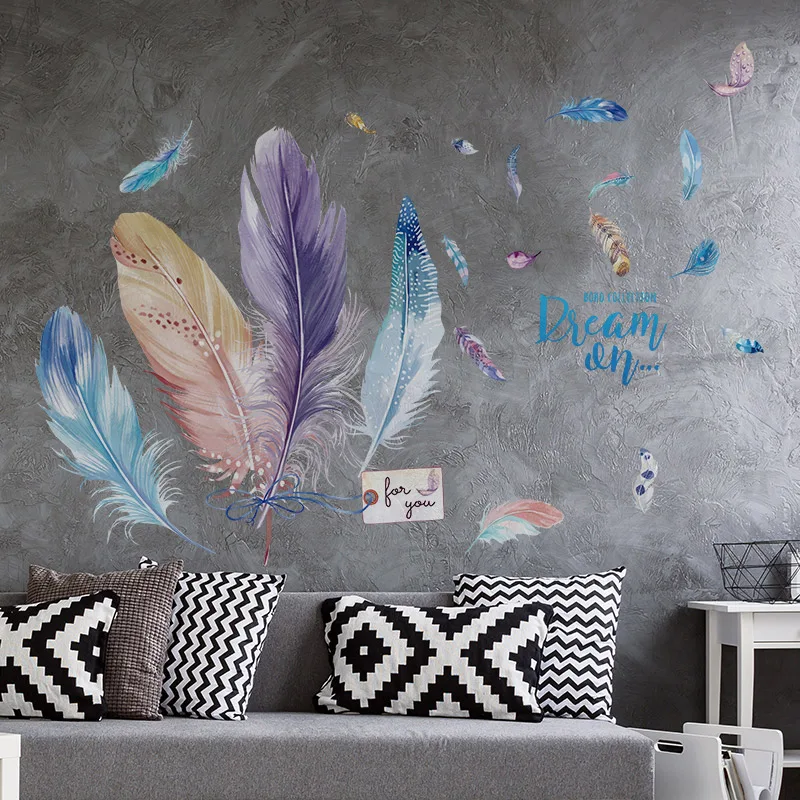 

Colorful Feathers Wall Stickers DIY Cartoon Wall Decals for Kids Rooms Baby Bedroom Nursery Home Decoration