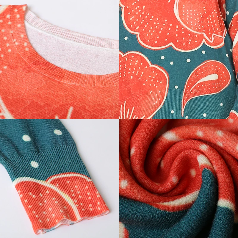 Свитер женский Зимний вязаный с круглым вырезом и принтом | Женская одежда