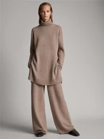 2022 new cashmere 2 piece fashion turtleneck sweater and wide leg pants lazy elastic waist wind knit two piece woman