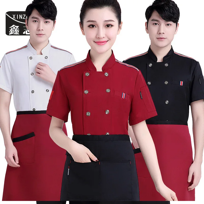 

Chef's short-sleeved hotel hotel restaurant chef's canteen kitchen uniform summer can embroider word men and women