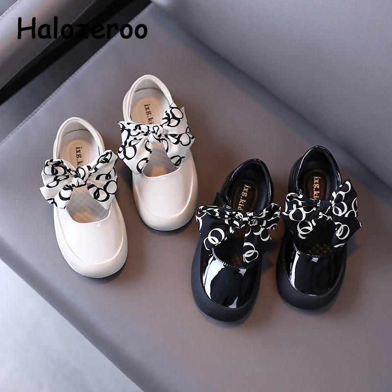 

Туфли детские кожаные, бежевые, с бантом, на плоской подошве