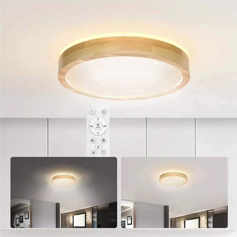 저렴한 DIGOO DG-MD1015 45W 40CM 나무 천장 조명 더블 라이트 컬러 무단 디밍 별이 빛나는 원격 제어 랜 턴