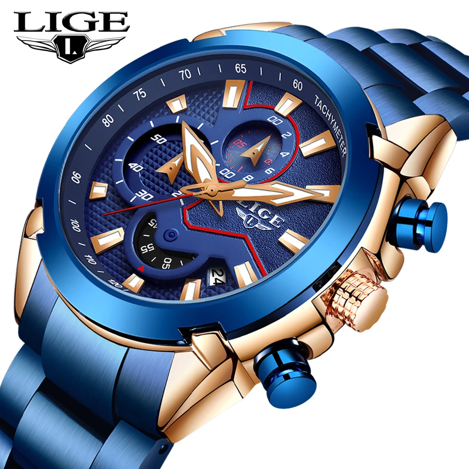LIGE 2019 новые модные мужские часы с нержавеющей сталью Топ бренд роскошные
