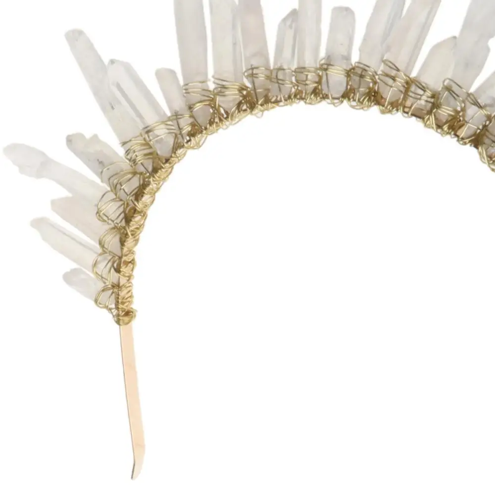 

Boho Bridal Wedding Headband Handmade Clear White Faux Crystal Quartz Hair Hoop