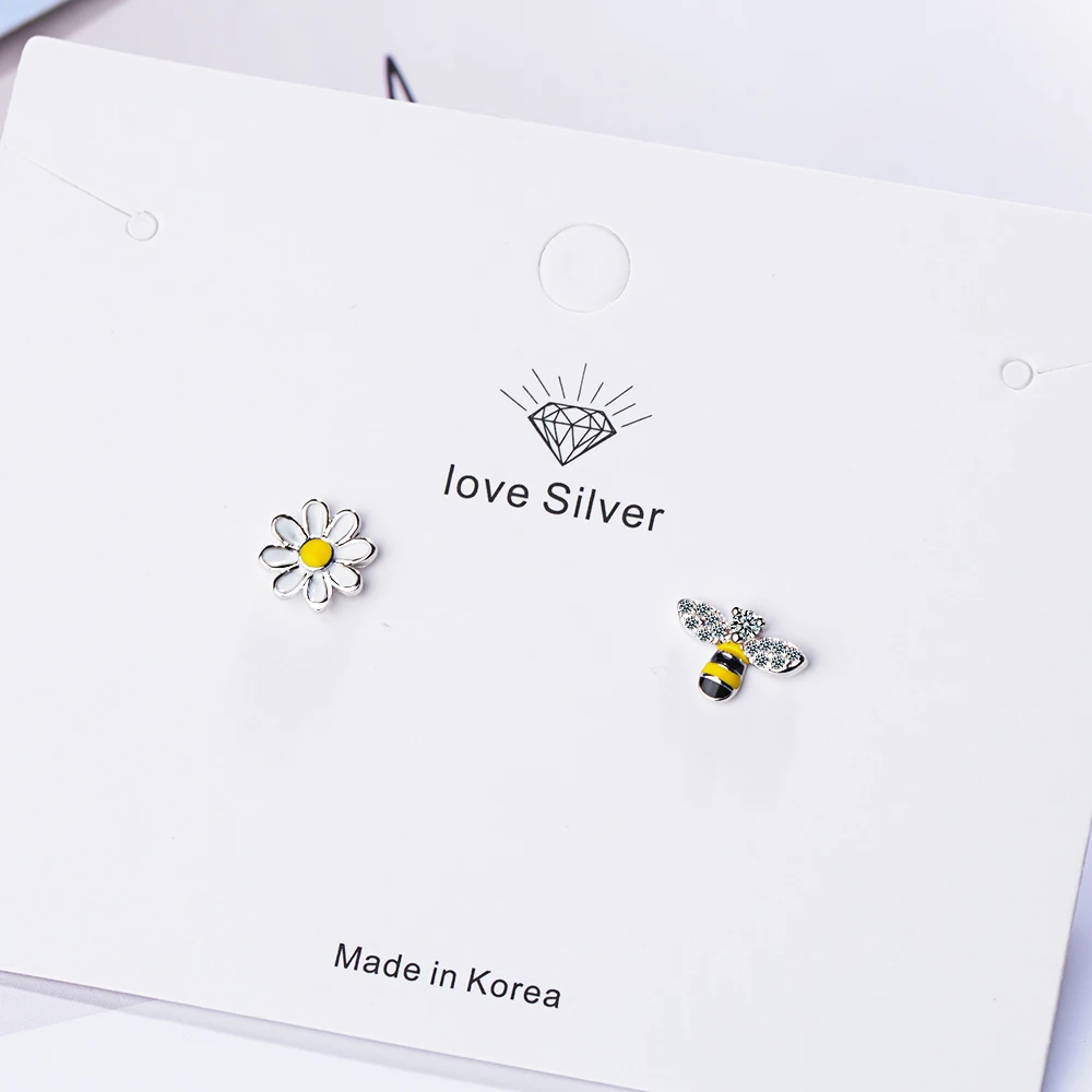 

Lovely Asymmetric Bee Sun Flower Zircon Earrings For Women Girl 925 Sterling Silver Earrings boucle d'oreille S-E644