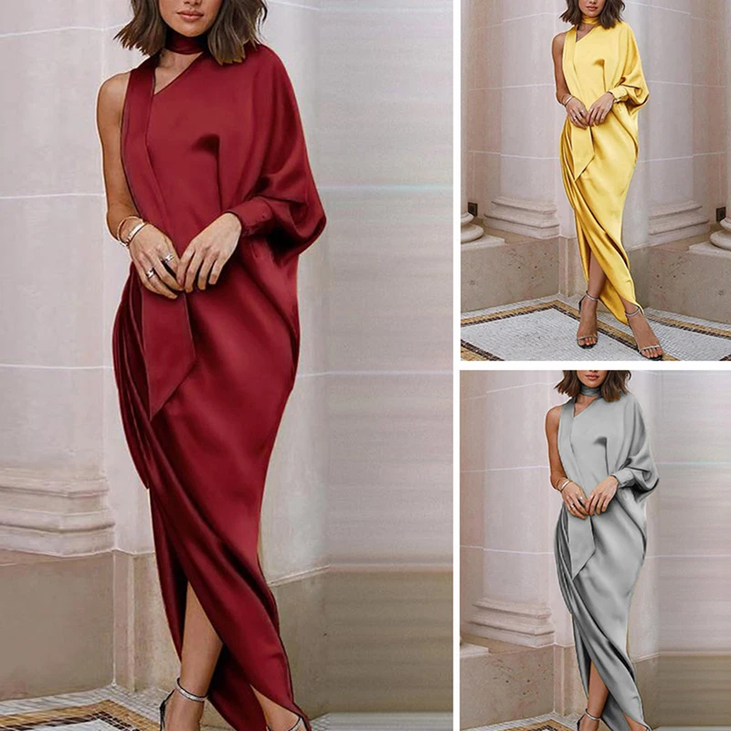 Элегантное платье для вечеринки сексуальное на одно плечо с длинным рукавом