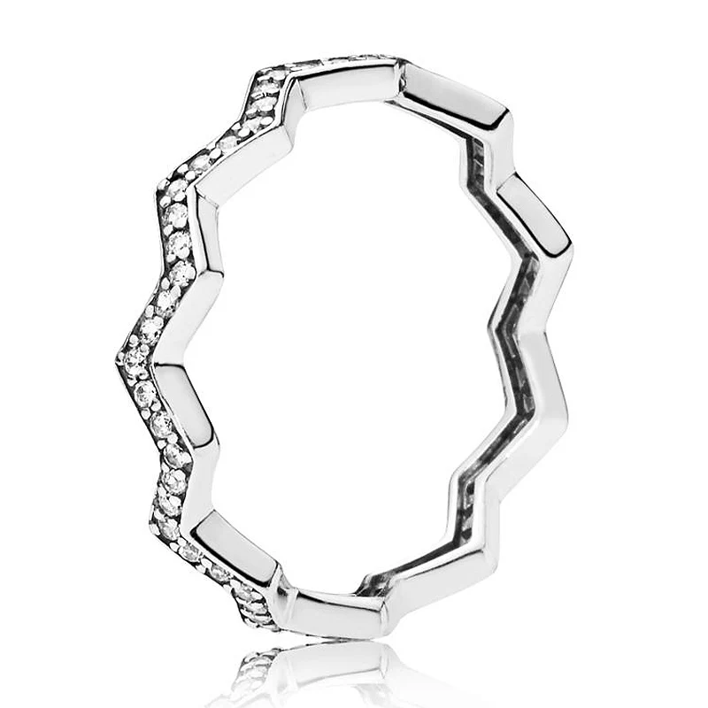 

Authentic 925 Sterling Silver Popular Ring Shimmering Zig Zag Ring With Crystal For Women Jewelry Birthday Gift