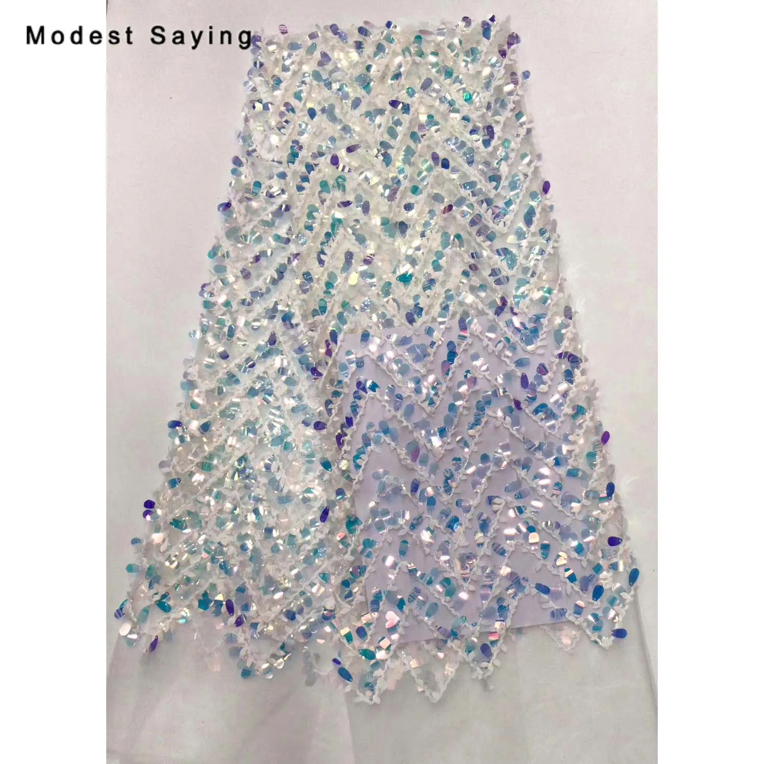 2 ярда синие блестки вышитая ткань для вечерних платьев с волнистыми блестками