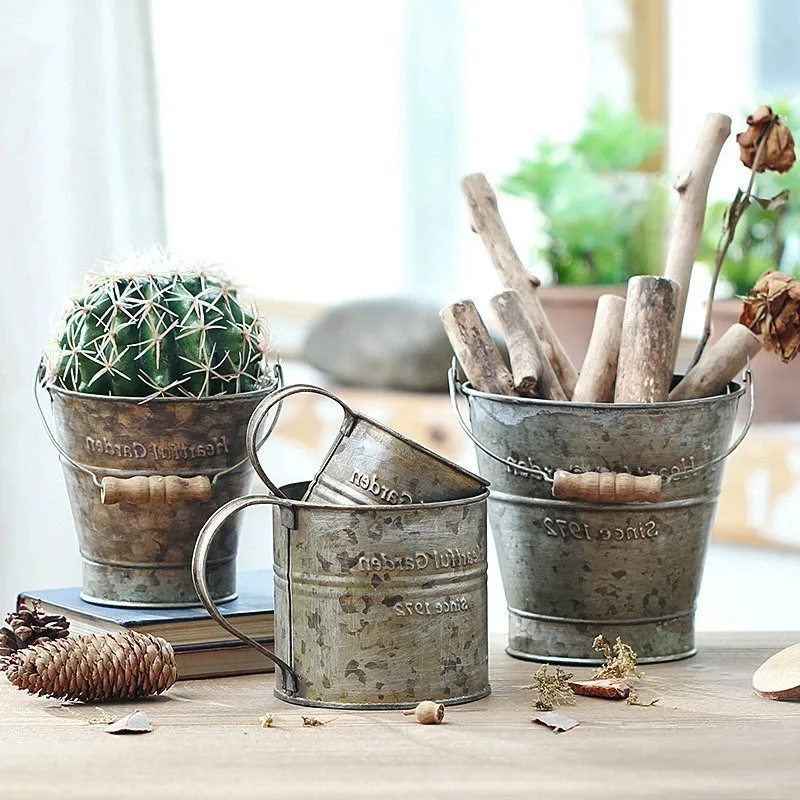 Винтажные Кованые железная посуда портативный цветочный горшок в английском