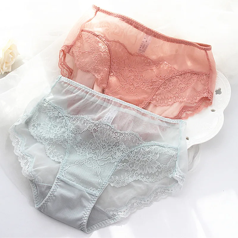 S802 New Women&#39;s Seamless Panties Lace Mesh Breathable and Comfortable Mid-high Waist Briefs  Ladies Underwear