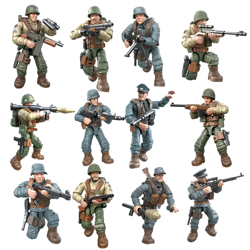 

2021 World War 2 WW2 Army Military Soldier City Police SWAT With Weapon Accessories Figures Building Blocks Bricks Kids Toys