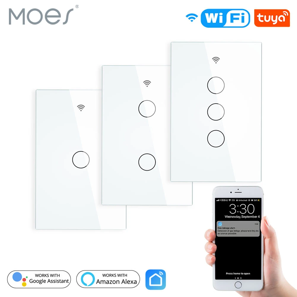 

WiFi Smart Wall Light Switch Glass Panel RF433 Smart Life Tuya APP Remote Control Works With Alexa Google Home 1/2/3 Gang