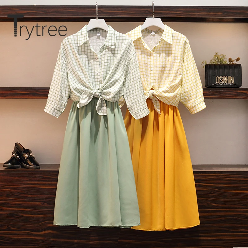 Комплект из двух предметов Trytree Женский повседневный однобортный клетчатый топ с